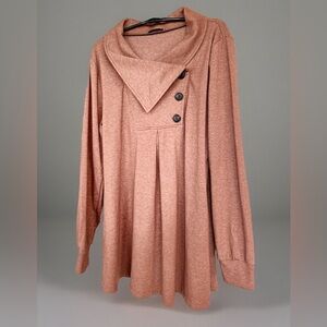 Timeson Long Sleeve Cotton Blend Brown Swing Tunic Button Lapel Warm Soft Large